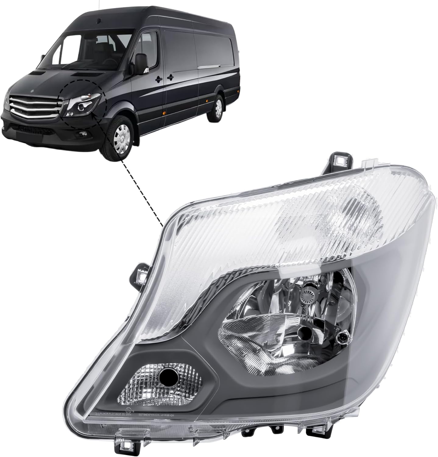 Aligoparts Passenger Left Side Headlight Lamp N/S Electric Adjustment for Mercedes Sprinter 906 2014–2018