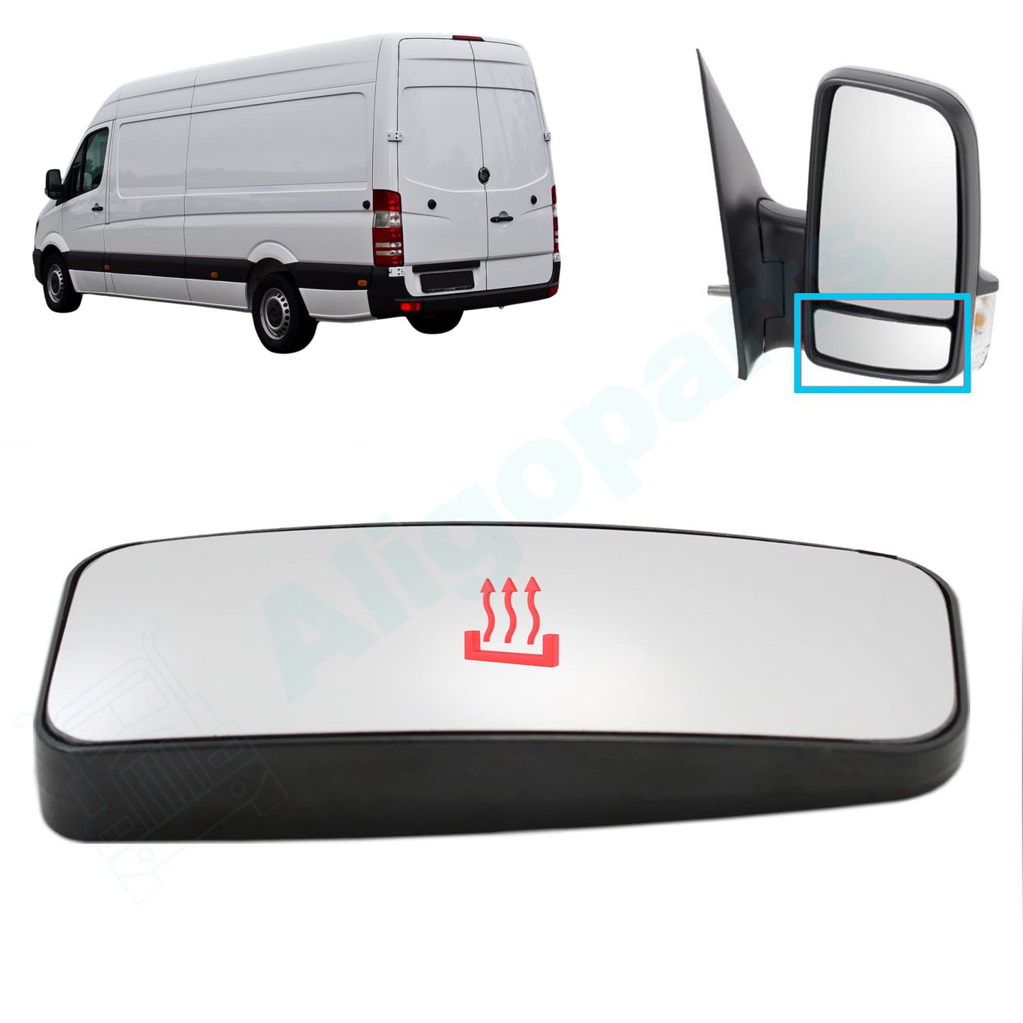 Aligoparts Right Heated Lower Mirror Glass for Mercedes Sprinter & VW Crafter 2006–2018