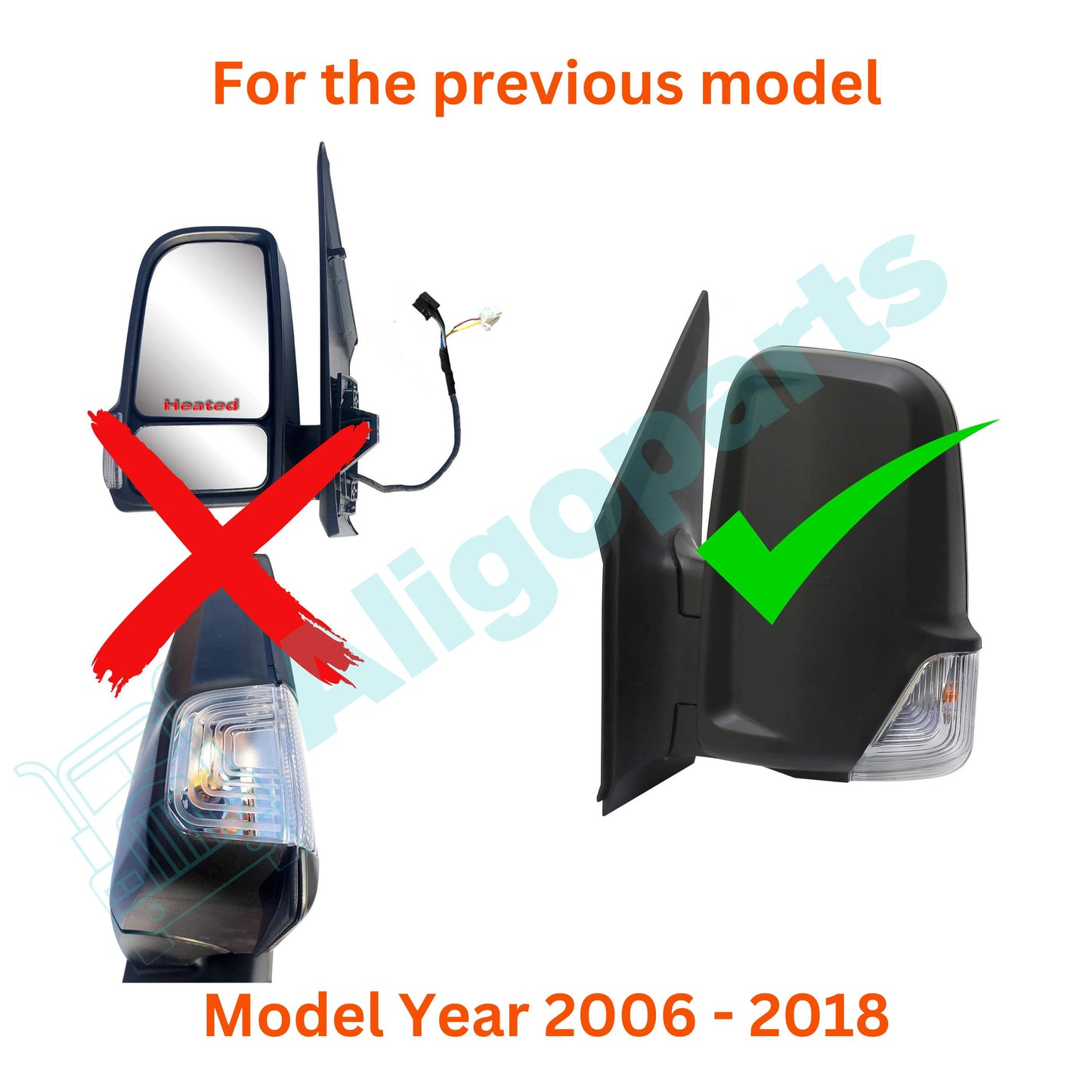Aligoparts Right UnHeated Upper Mirror Glass for Mercedes Sprinter & VW Crafter 2006–2018