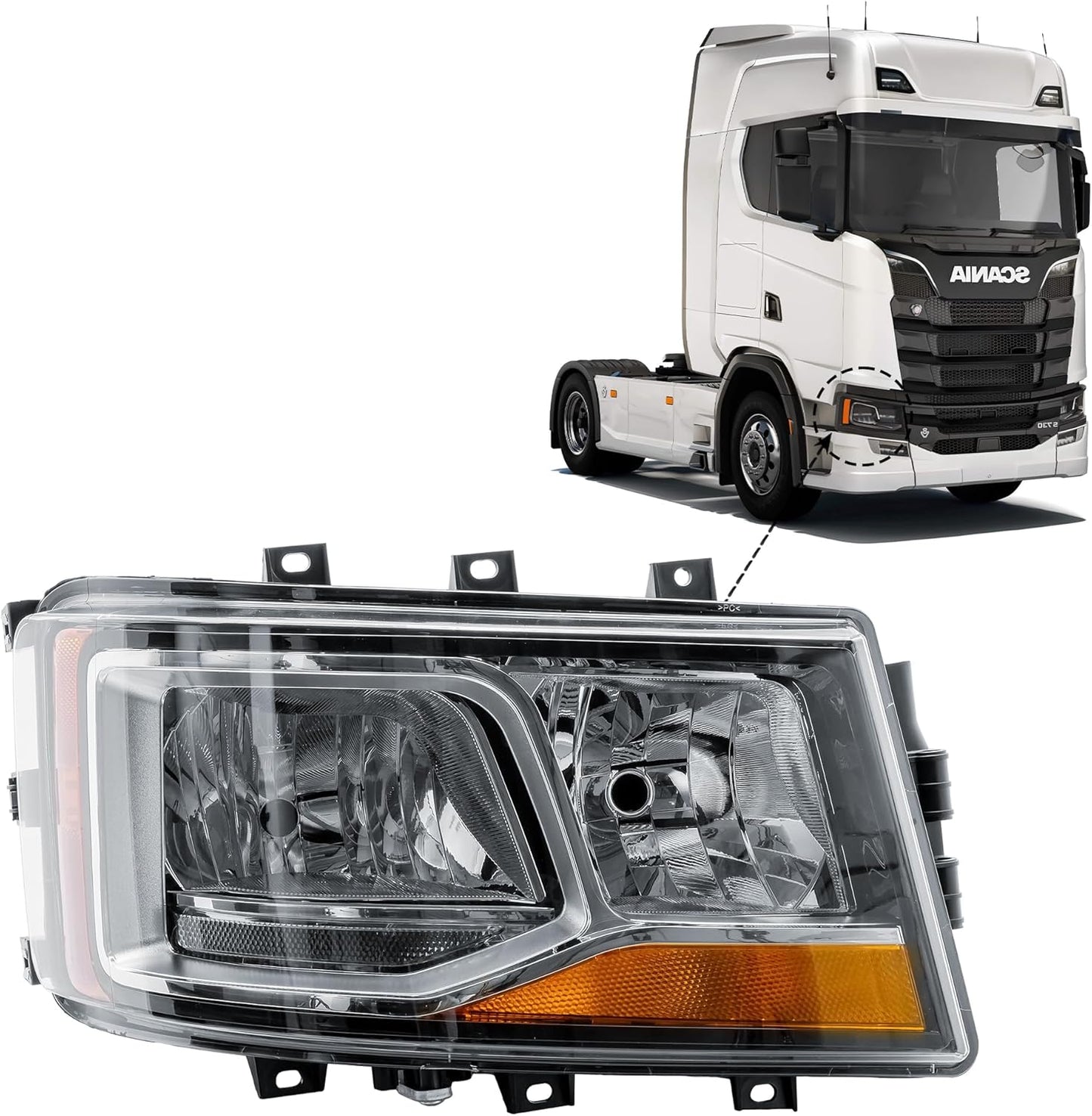Aligoparts Driver Right Side O/S Headlight Head Lamp Electric Adjustment LED DRL 24V for Scania P G R S Series