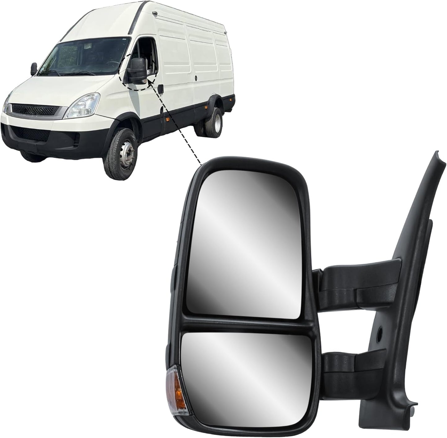 Aligoparts Passenger Left Side Door Wing Mirror N/S Electric Heated with Temperature Sensor Manual Folding Short Arm for IVECO Daily 2006–2013