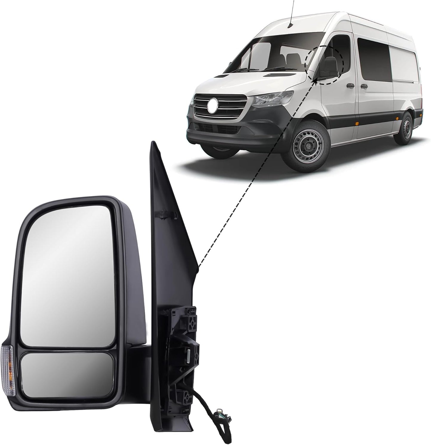Aligoparts Passenger Left Side Door Wing Mirror N/S Electric Heated Short Arm for Mercedes Sprinter W907 W910 2019–2024