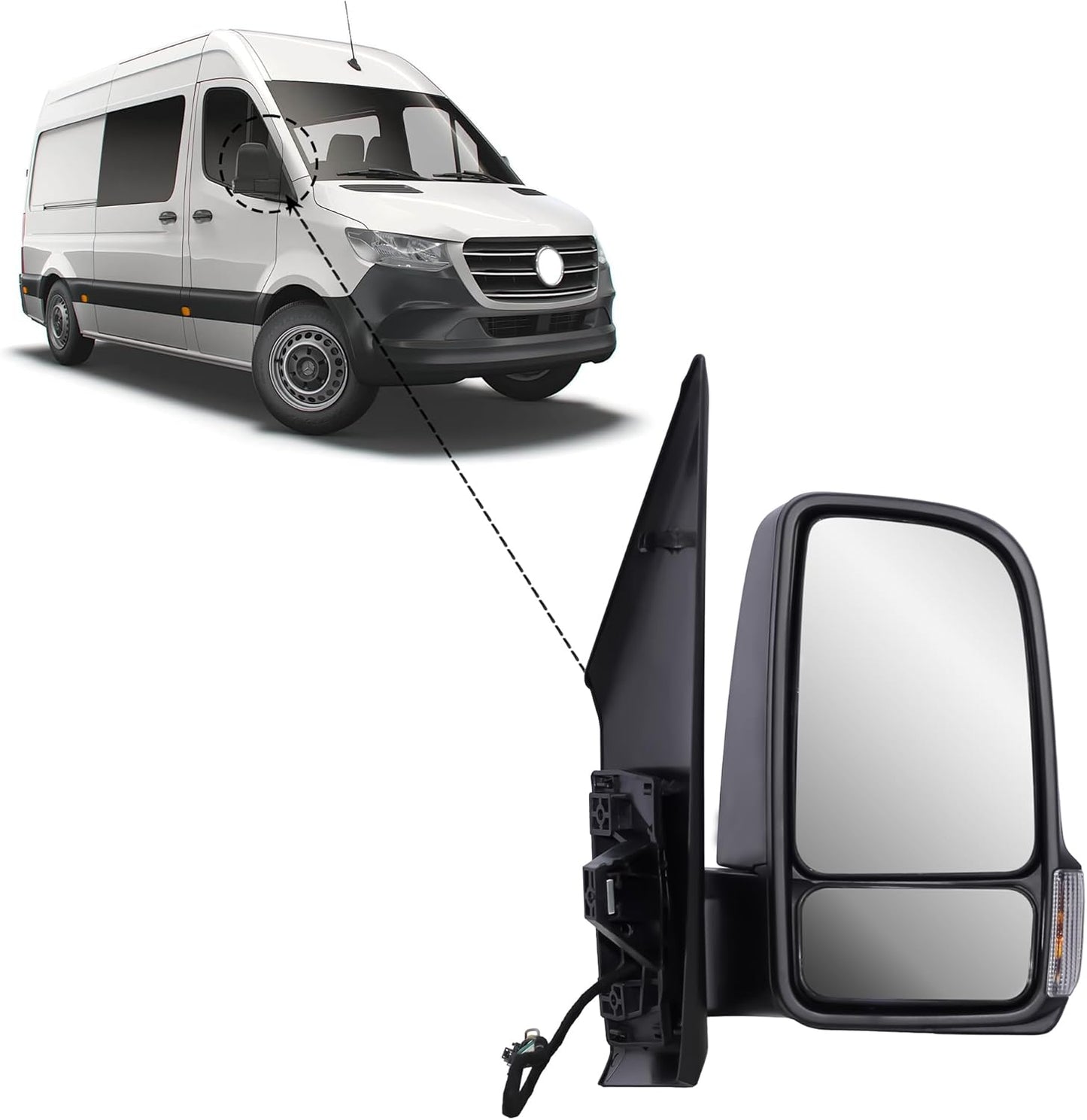 Aligoparts Driver Right Side Door Wing Mirror O/S Electric Heated Short Arm for Mercedes Sprinter W907 W910 2019–2024