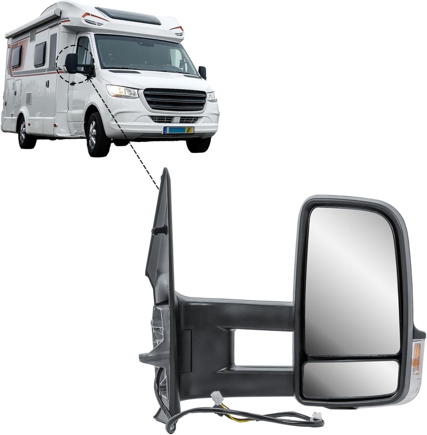 Aligoparts Passenger Left Side Door Wing Mirror N/S Electric Heated Long Arm for Mercedes Sprinter W907 W910 2019–2024