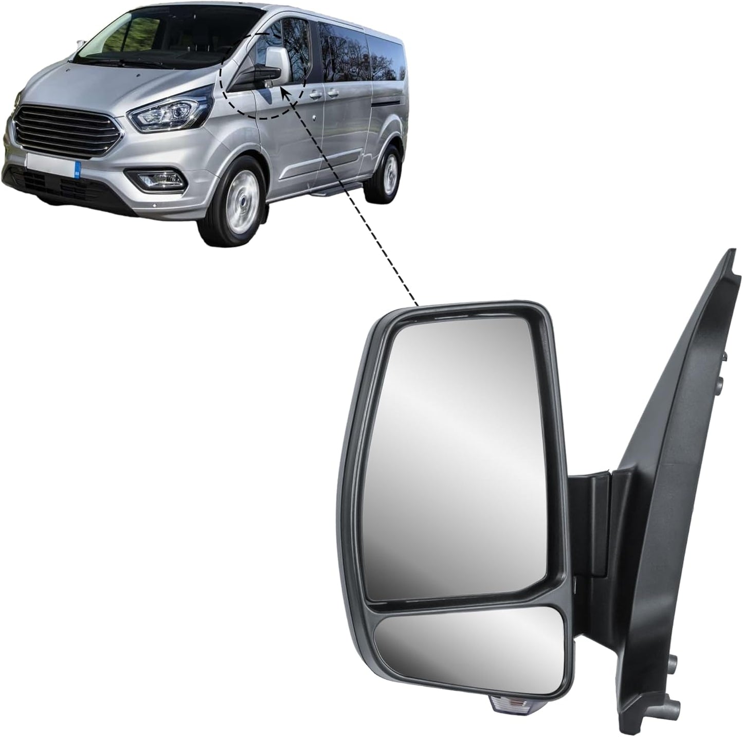 Aligoparts Passenger Left Side Door Wing Mirror N/S Electric Heated Manual Folding for Ford Transit Tourneo Custom 2015–2024