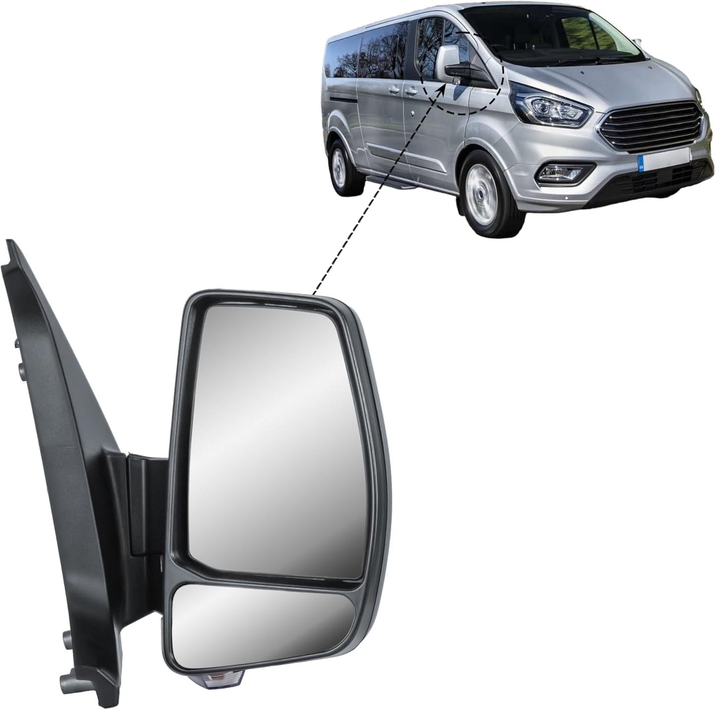 Aligoparts Driver Right Side Door Wing Mirror O/S Electric Heated Manual Folding for Ford Transit Tourneo Custom 2015–2024