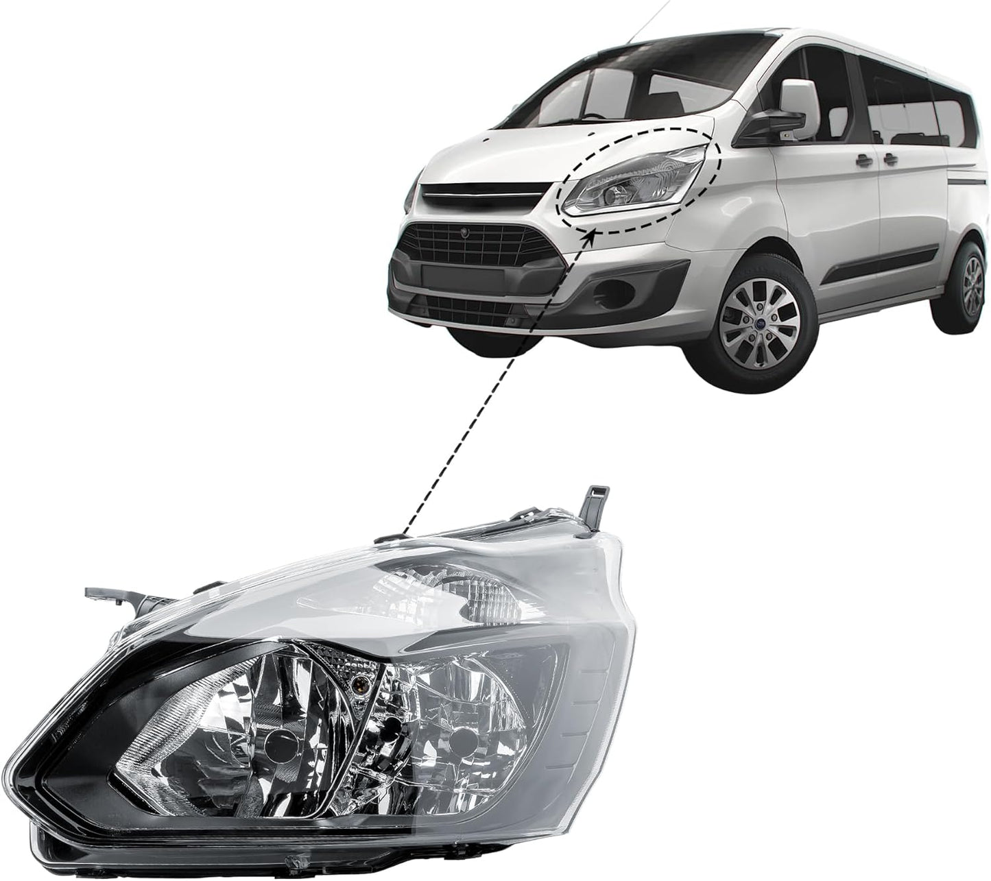 Aligoparts Passenger Left Side Headlight Lamp N/S Electric Adjustment for Ford Transit Tourneo Custom V362 2013–2019