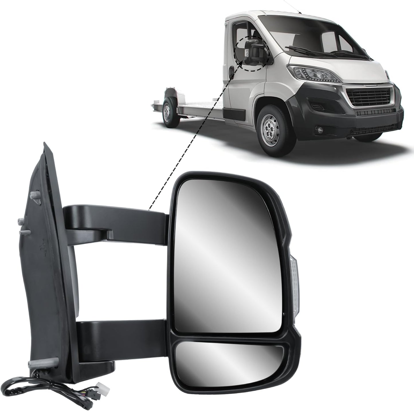 Aligoparts Driver Right Side Door Wing Mirror O/S Electric Heated with Temperature Sensor Manual Folding Medium Arm for Fiat Ducato Peugeot Boxer Citroën Relay 2006–2023 Vauxhall Movano 2019–2023