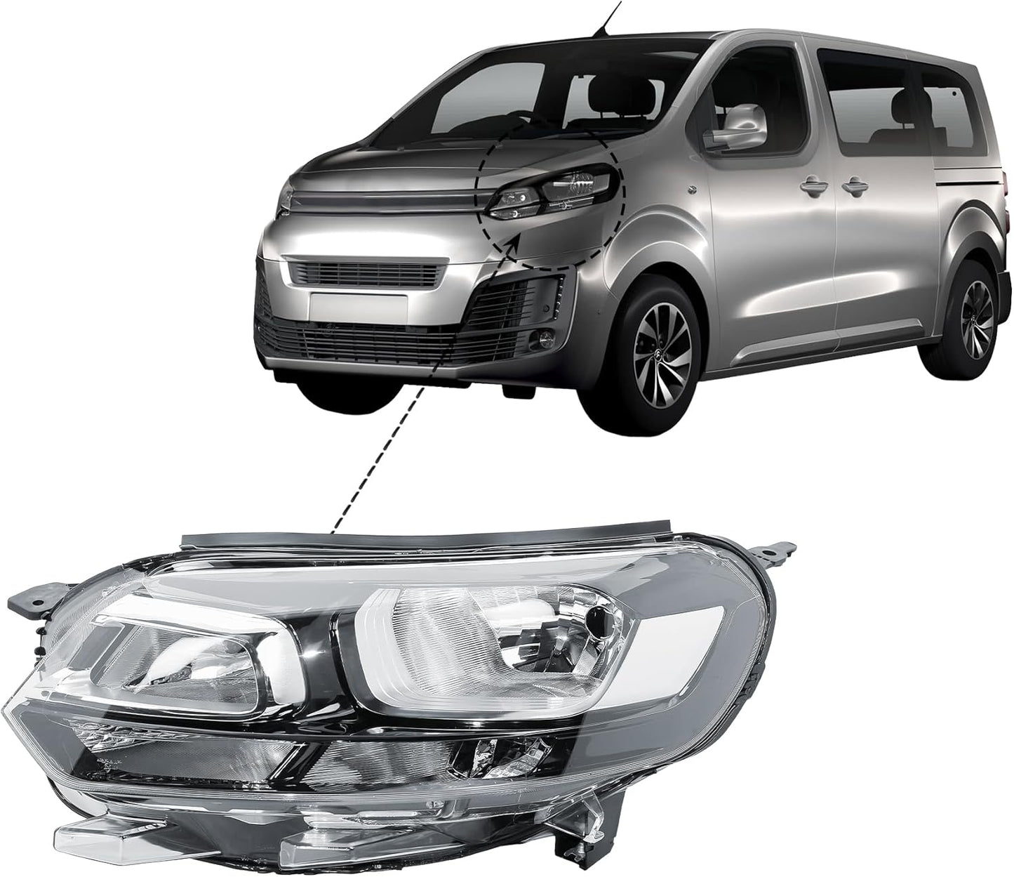 Aligoparts Passenger Left Side Headlight Lamp N/S Electric Adjustment for Vauxhall Vivaro Citroen Dispatch Fiat Scudo 2016–2024