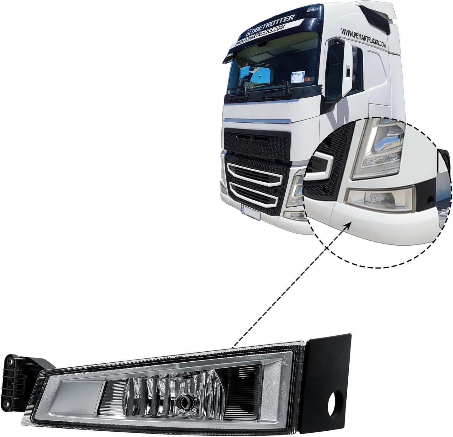 Aligoparts Passenger Left Side N/S Fog Light Lamp Chrome Strip 24V for Volvo FH FM Version 4 (2012–2020)