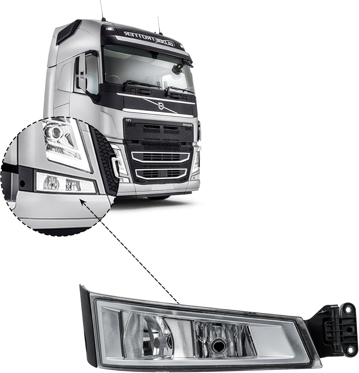 Aligoparts Driver Right Side O/S Fog Light Lamp Chrome Strip with Cornering Light 24V for Volvo FH FM Version 4 (2012–2020)