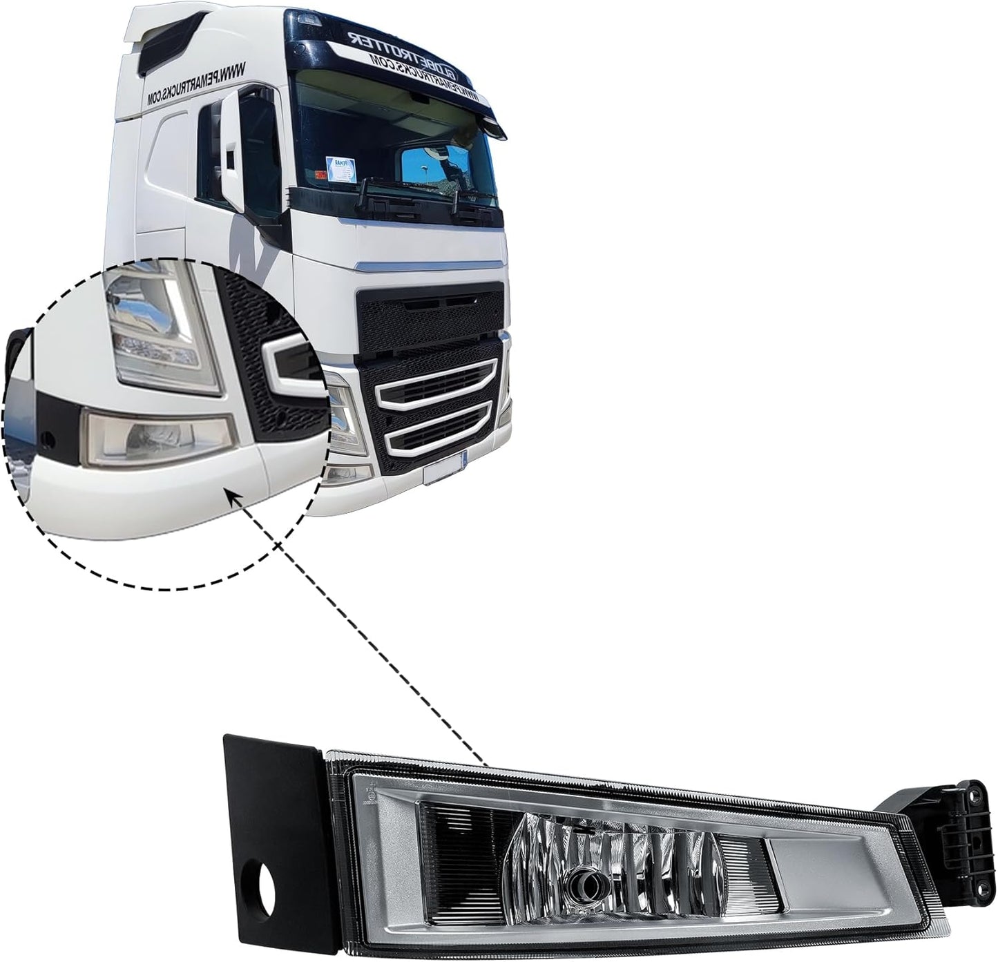 Aligoparts Driver Right Side O/S Fog Light Lamp Chrome Strip 24V for Volvo FH FM Version 4 (2012–2020)