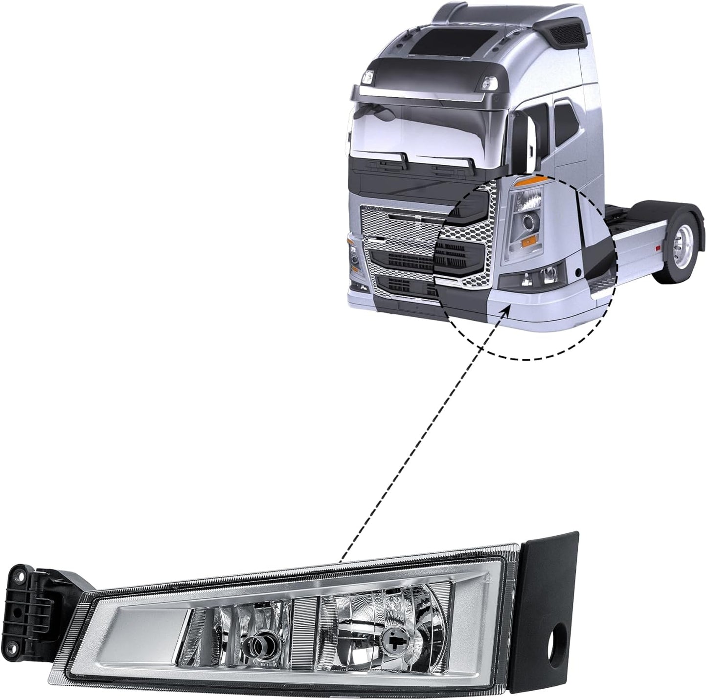 Aligoparts Passenger Left Side N/S Fog Light Lamp Chrome Strip with Spot Light 24V for Volvo FH FM Version 4 (2012–2020)