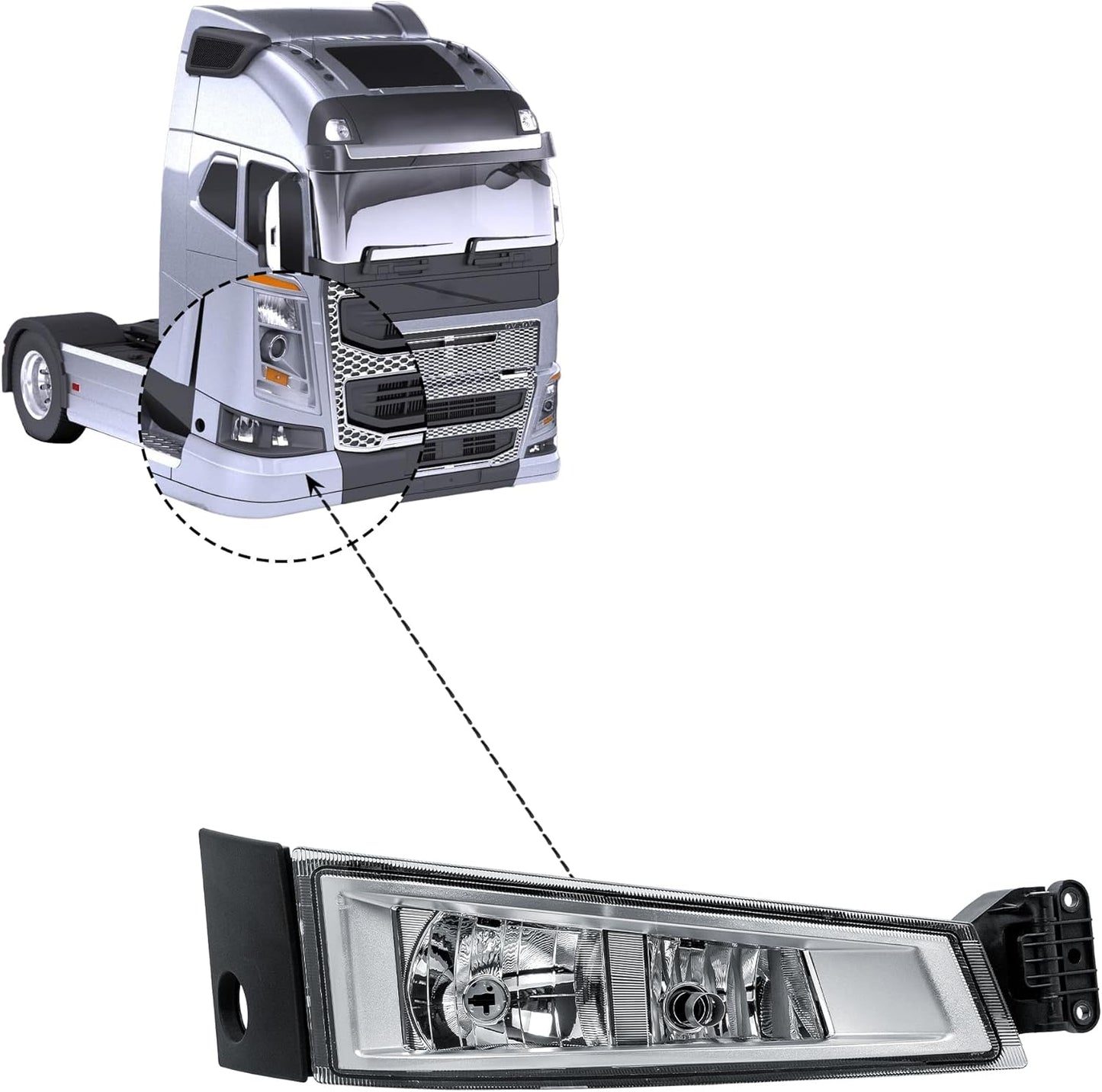 Aligoparts Driver Right Side O/S Fog Light Lamp Chrome Strip with Spot Light 24V for Volvo FH FM Version 4 (2012–2020)