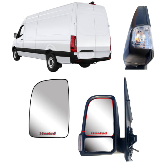 Aligoparts Left Heated Upper Mirror Glass with Back Plate for Mercedes Sprinter W907/W910 2019 Onwards