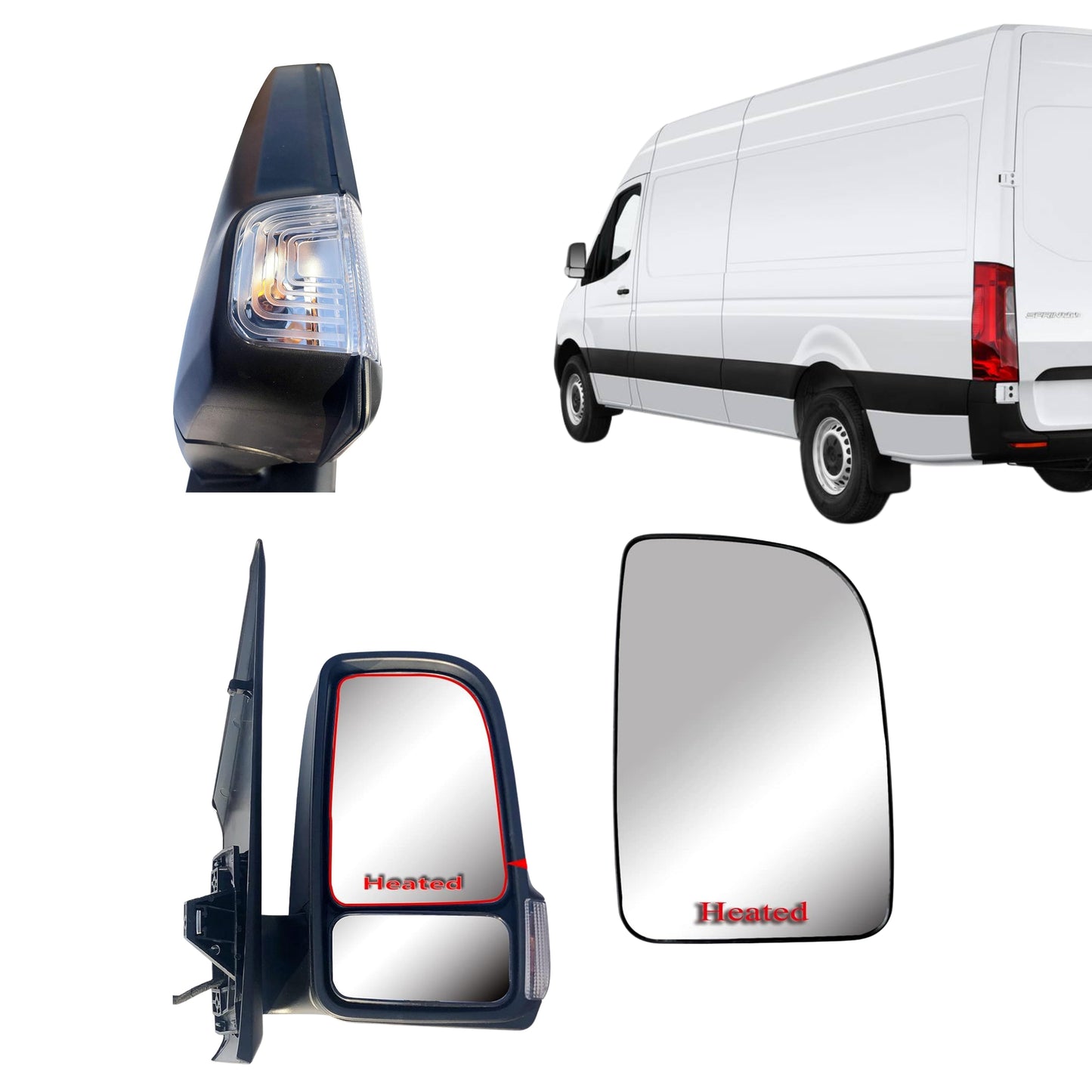 Aligoparts Right Heated Upper Mirror Glass with Back Plate for Mercedes Sprinter W907/W910 2019 Onwards